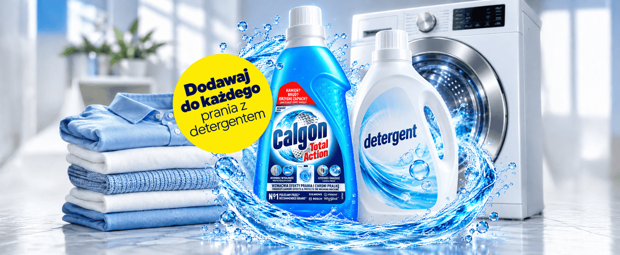 Calgon Total Action z detergentem i praniem